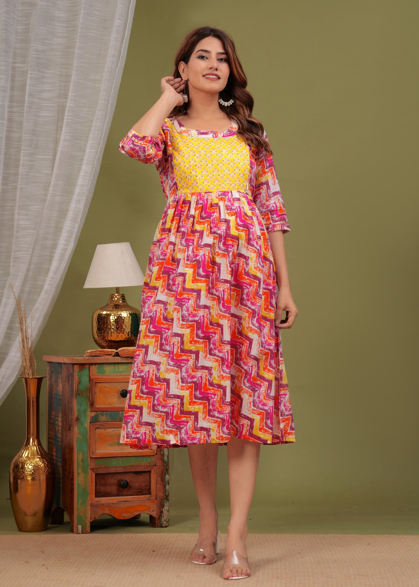 Vibrant Zigzag Maternity Kurti