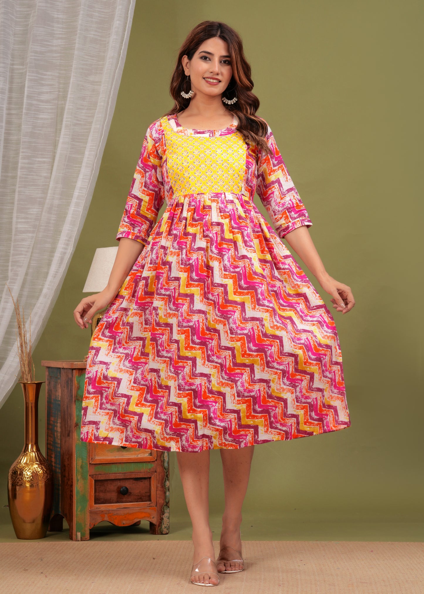 Vibrant Zigzag Maternity Kurti