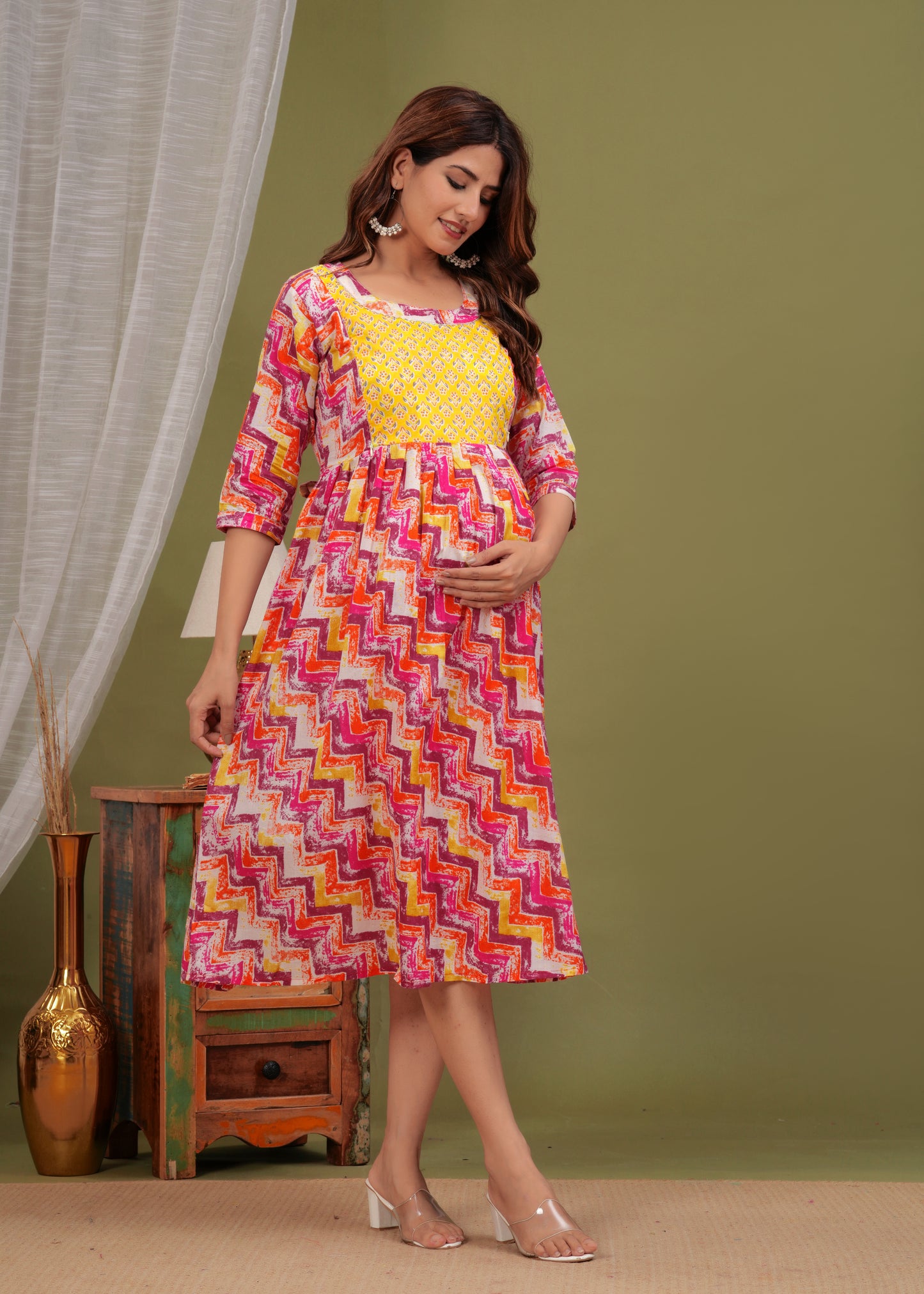 Vibrant Zigzag Maternity Kurti