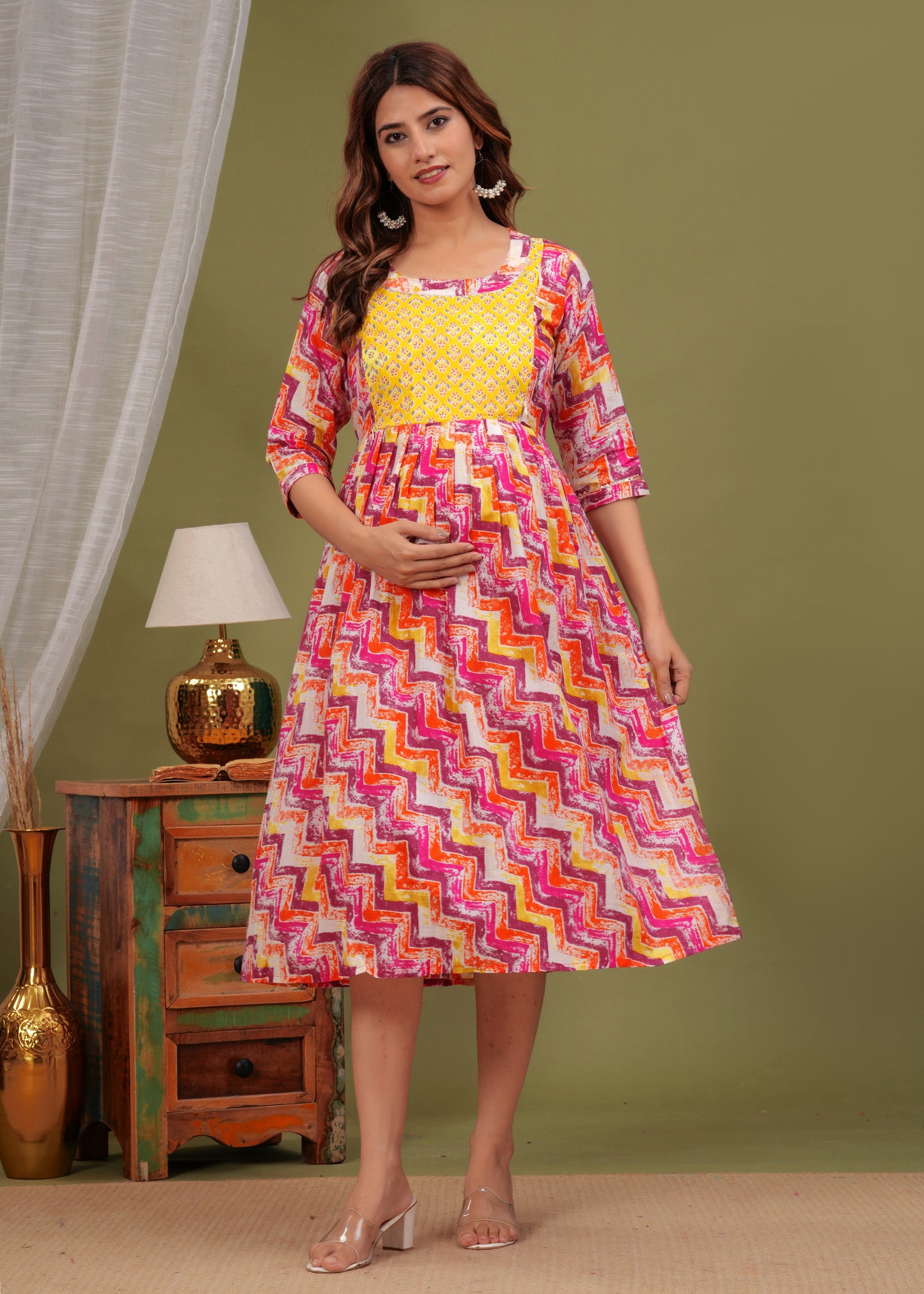 Vibrant Zigzag Maternity Kurti