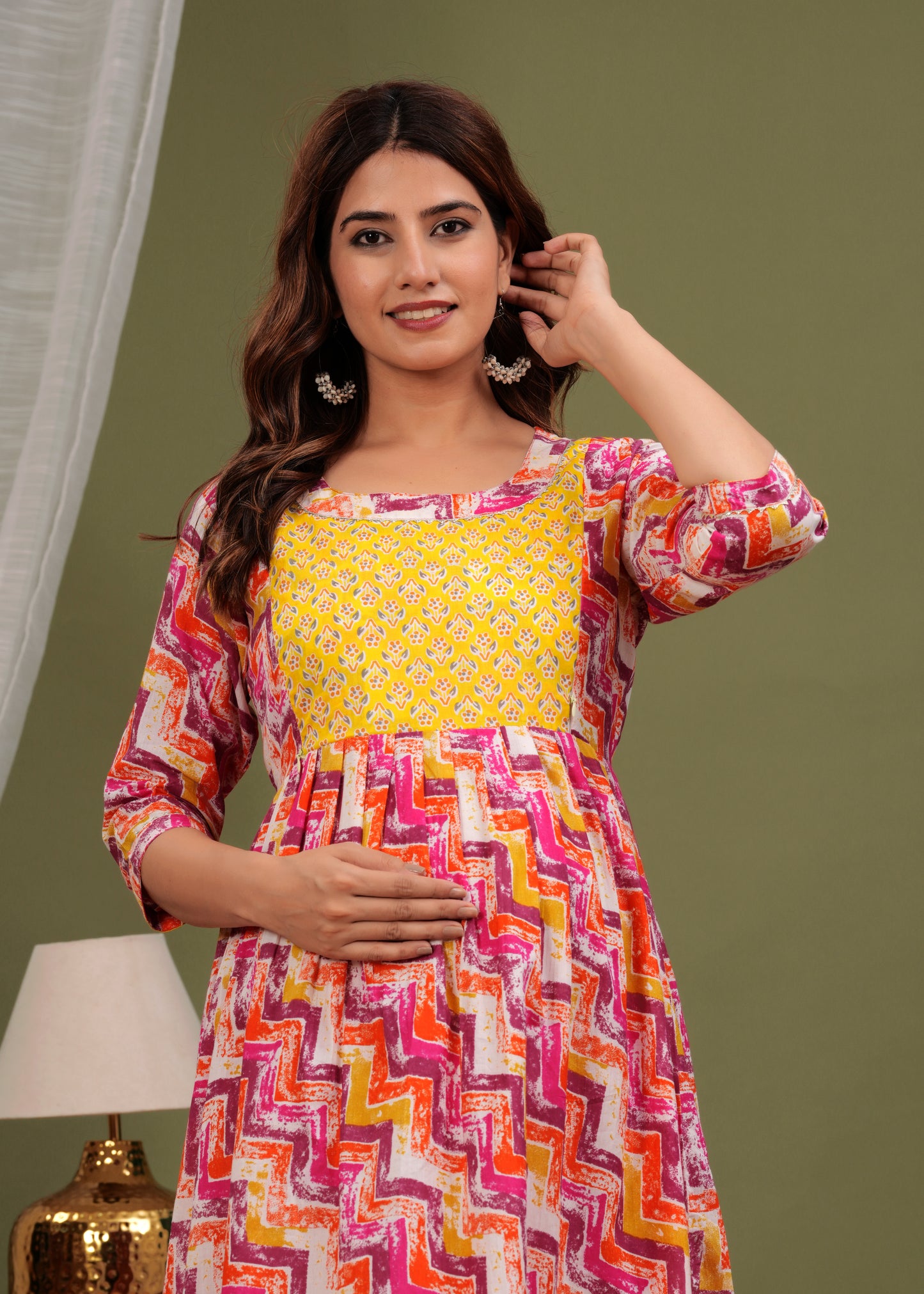 Vibrant Zigzag Maternity Kurti